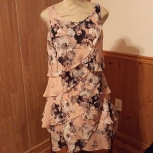 Ladies flowy dress. Floral print, pink base